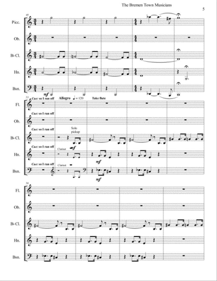 The Bremen Town Musicians: Grimms Fairy Tale with Different Instruments: for Wind Quintet and Narrat Woodwind Quintet scores gallery preview page 6