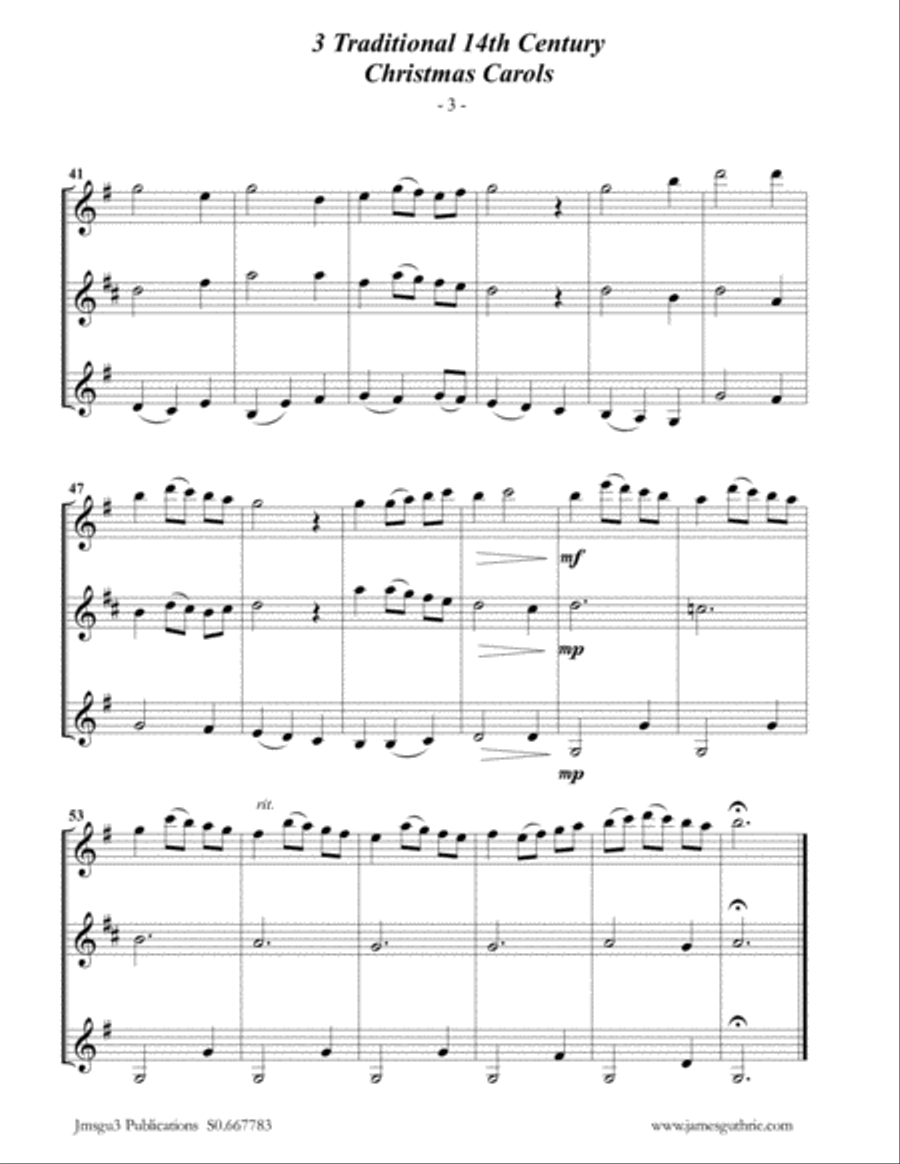 3 Traditional 14th Century Christmas Carols for Clarinet Trio Clarinet Trio scores gallery preview page 3