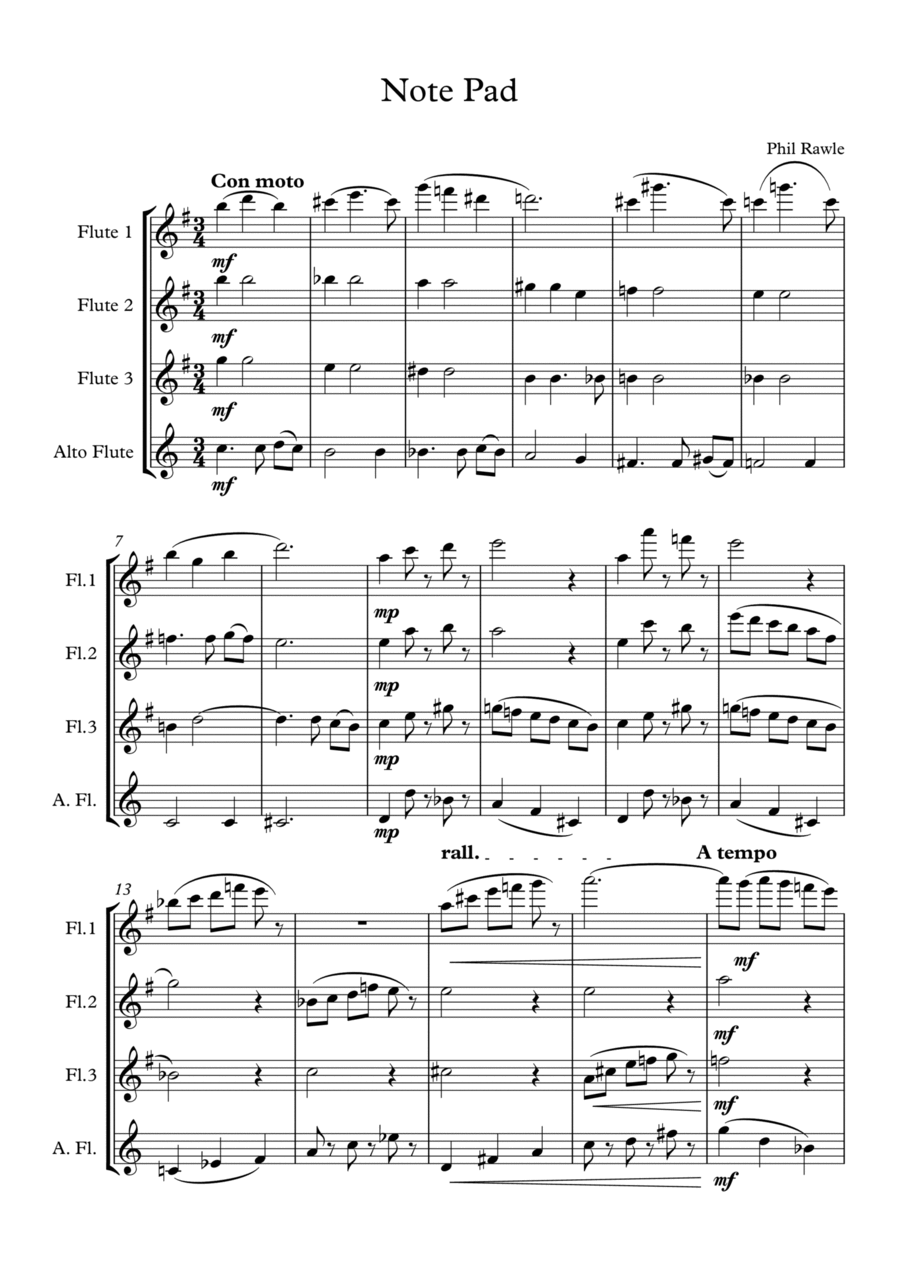 Note Pad - Flute Quartet Flute Quartet scores gallery preview page 1