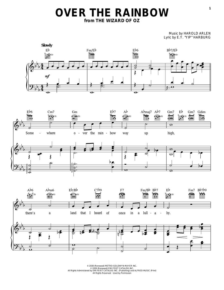 Over The Rainbow Over The Rainbow Piano, Vocal, Guitar scores gallery preview page 1
