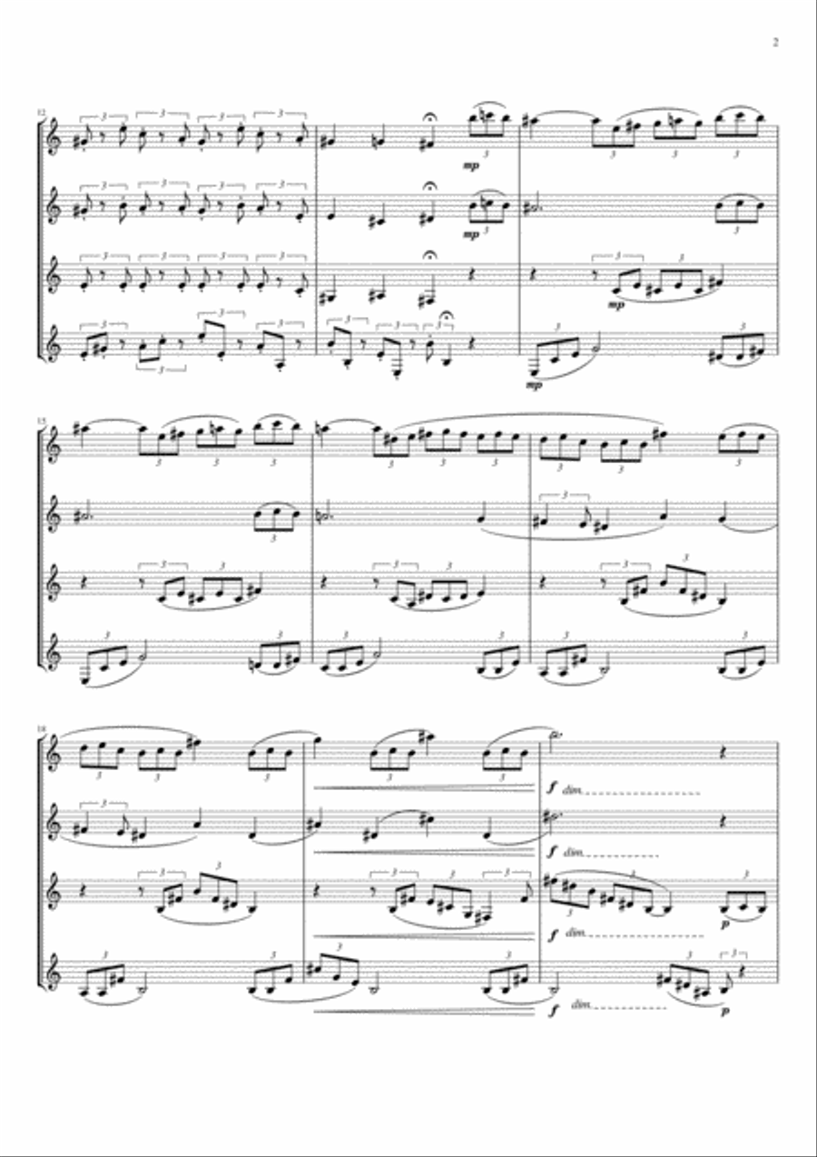Brahms : Rhapsody Op.79, No.2 (for Clarinet Quartet) Clarinet Quartet scores gallery preview page 2