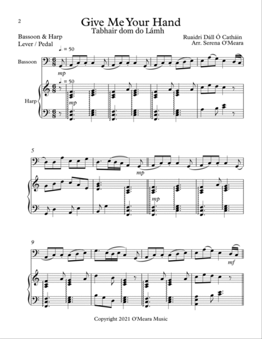 Give Me Your Hand, Duet for Bassoon & Harp Bassoon scores gallery preview page 2