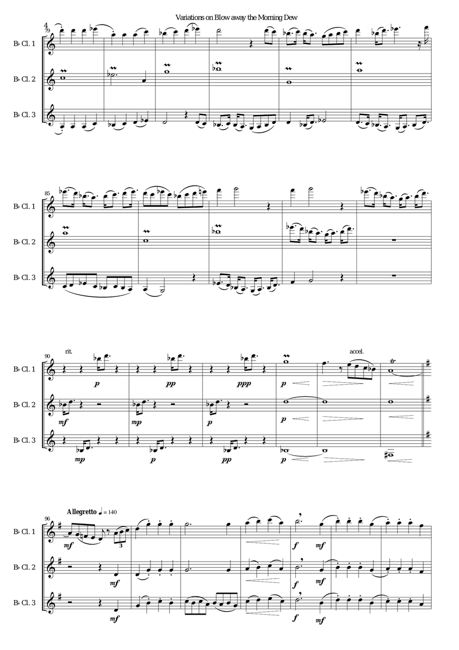 Variations on Blow away the morning dew for 3 clarinets Clarinet Solo scores gallery preview page 4