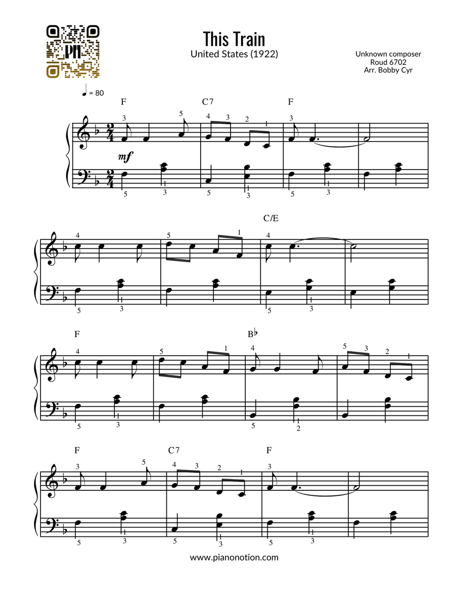 This Train Is Bound for Glory (Easy Piano Solo) Easy Piano scores gallery preview page 1