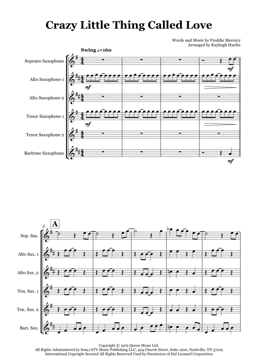 Crazy Little Thing Called Love Woodwind Ensemble scores gallery preview page 1