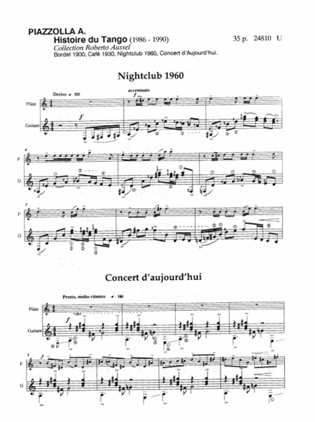 Histoire Du Tango by Astor Piazzolla Flute - Sheet Music