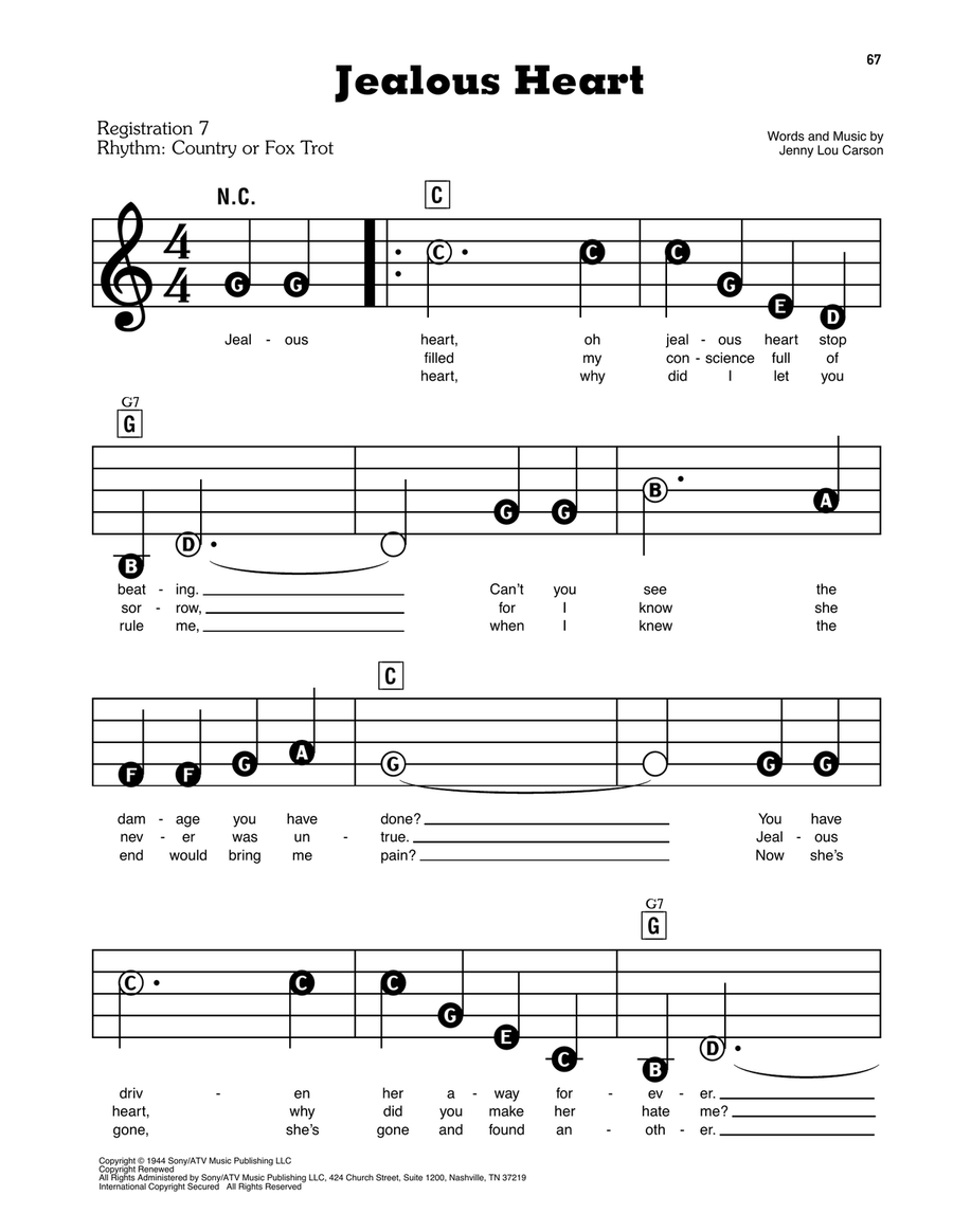 Jealous Heart Electronic Keyboard scores gallery preview page 1