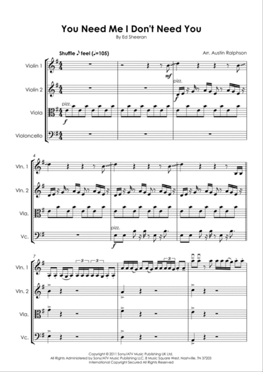 You Need Me I Don't Need You String Quartet scores gallery preview page 3