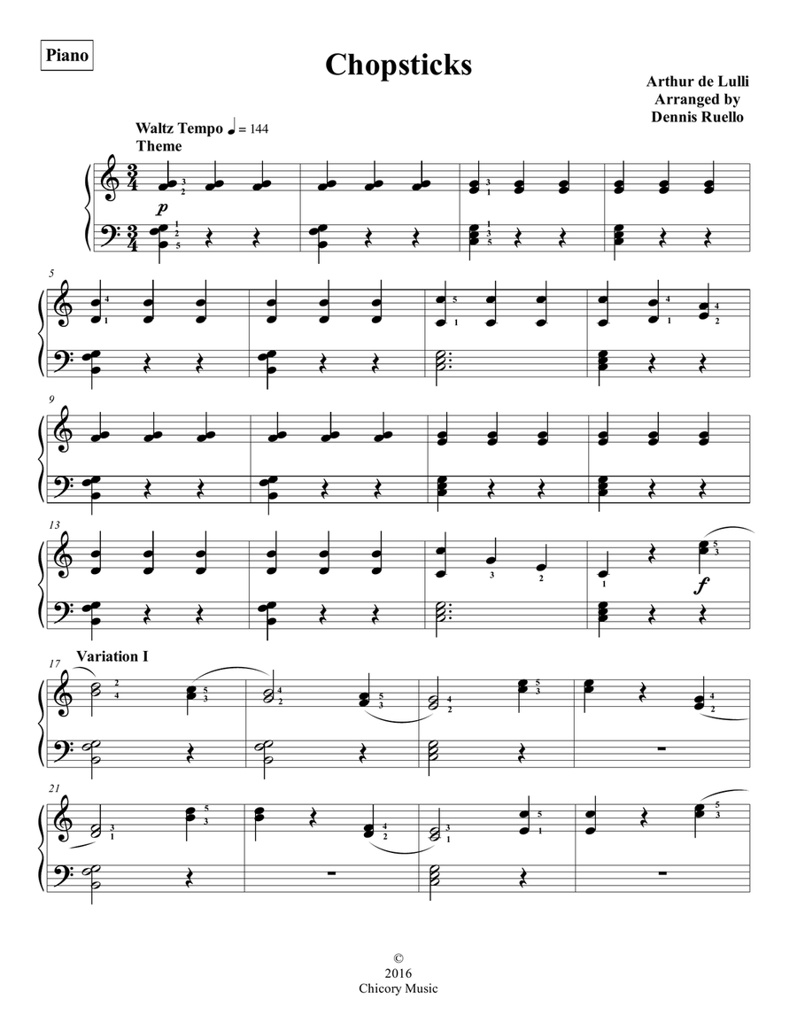 Chopsticks - Piano Solo - Early Intermediate Piano Method scores gallery preview page 1