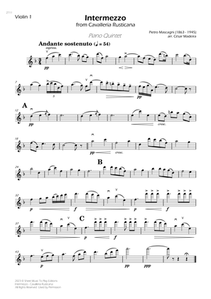 Intermezzo from Cavalleria Rusticana - Piano Quintet (Individual Parts)