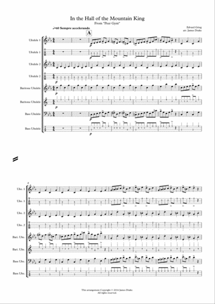 In the Hall of the Mountain King- Ukulele Ensemble Choir scores gallery preview page 1