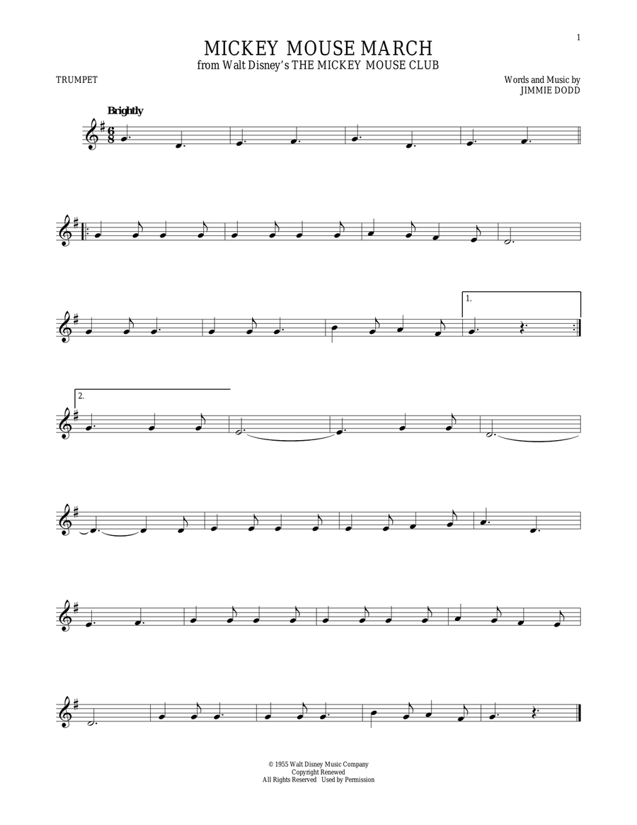 Mickey Mouse March (from The Mickey Mouse Club) Trumpet Solo scores gallery preview page 1