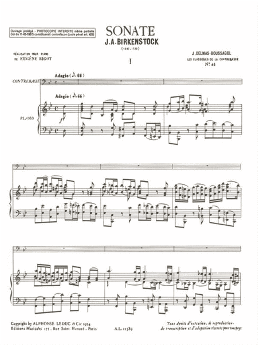 Sonata (classiques No.45) (double Bass & Piano) Double Bass scores gallery preview page 2