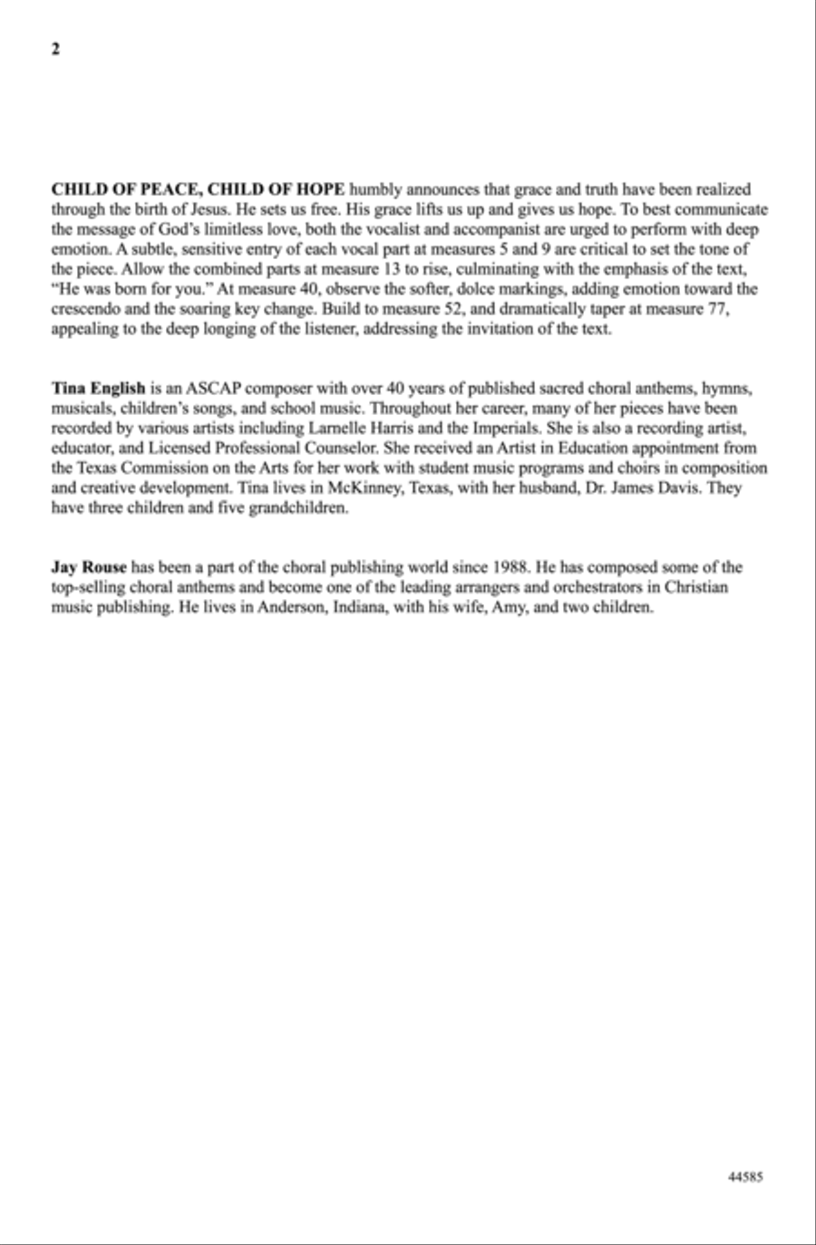 Child of Peace, Child of Hope Choir scores gallery preview page 1