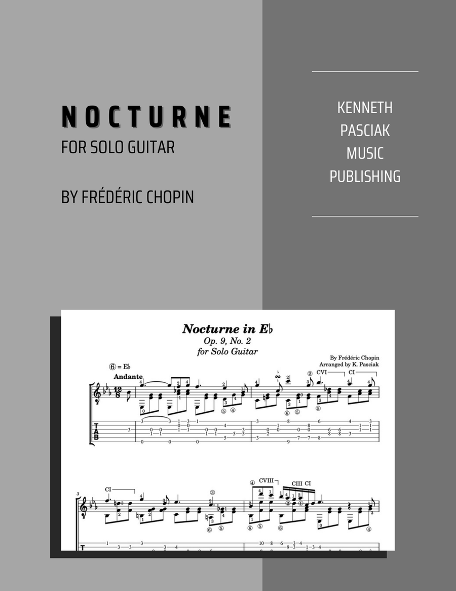 Nocturne in E Flat by Chopin (for Solo Guitar) Acoustic Guitar scores gallery preview page 1