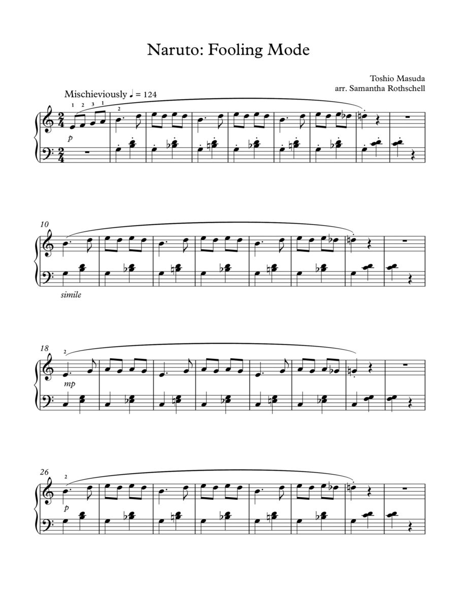 Naruto: Fooling Mode Easy Piano scores gallery preview page 1