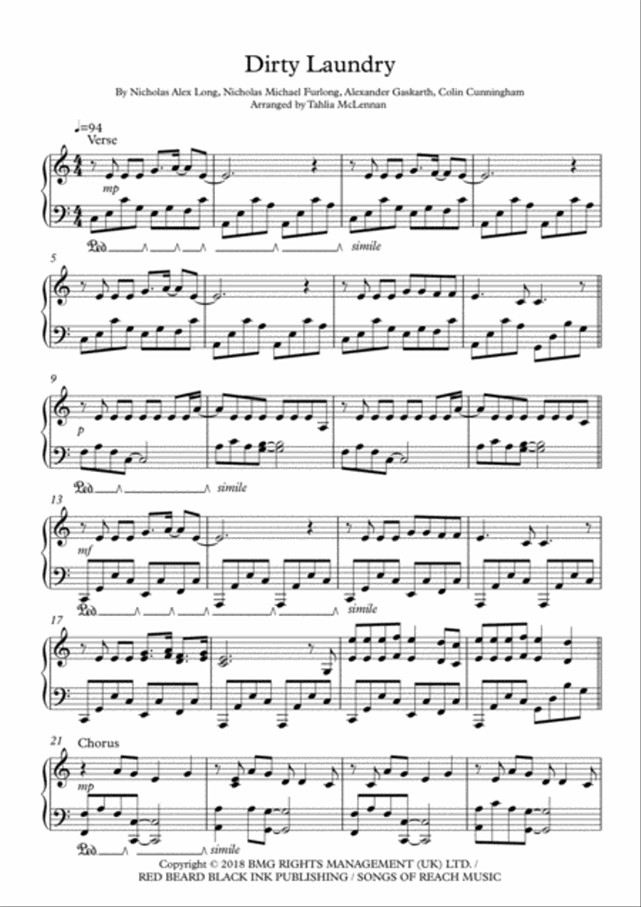 Dirty Laundry Easy Piano scores gallery preview page 1