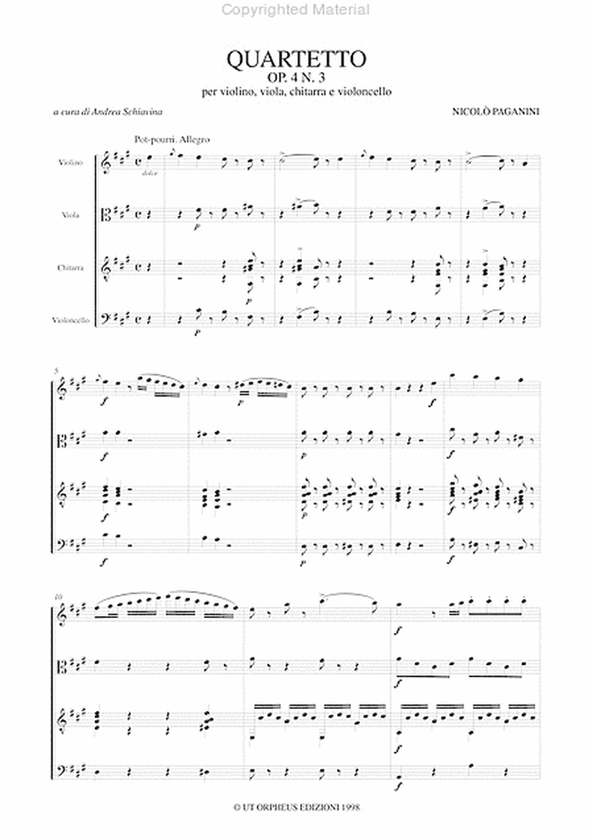 Quartet Op. 4 No. 3 for Violin, Viola, Guitar and Violoncello