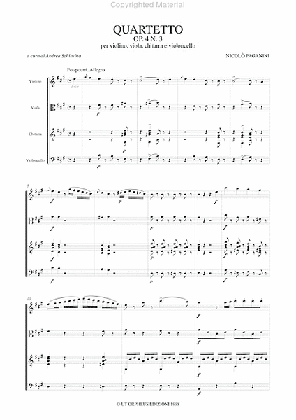 Quartet Op. 4 No. 3 for Violin, Viola, Guitar and Violoncello