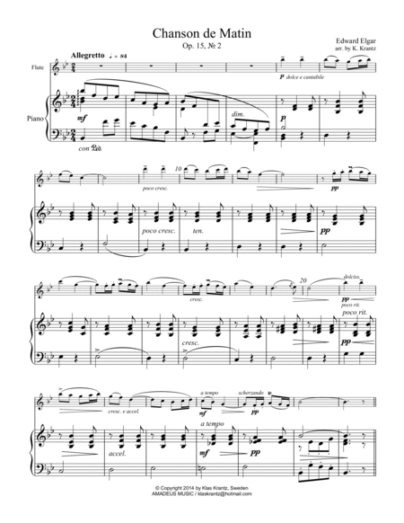 Chanson de Matin Op. 15 for flute and piano image number null