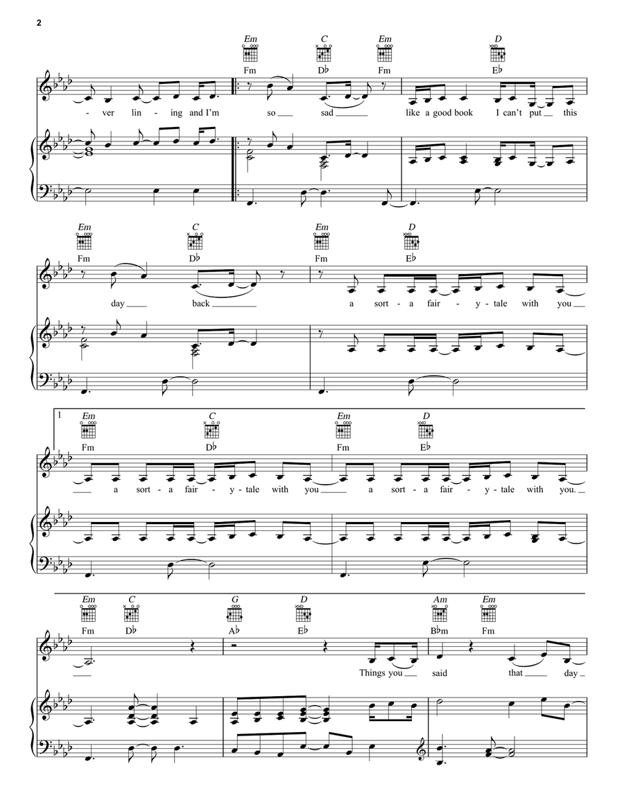 A Sorta Fairytale Piano, Vocal, Guitar scores gallery preview page 2