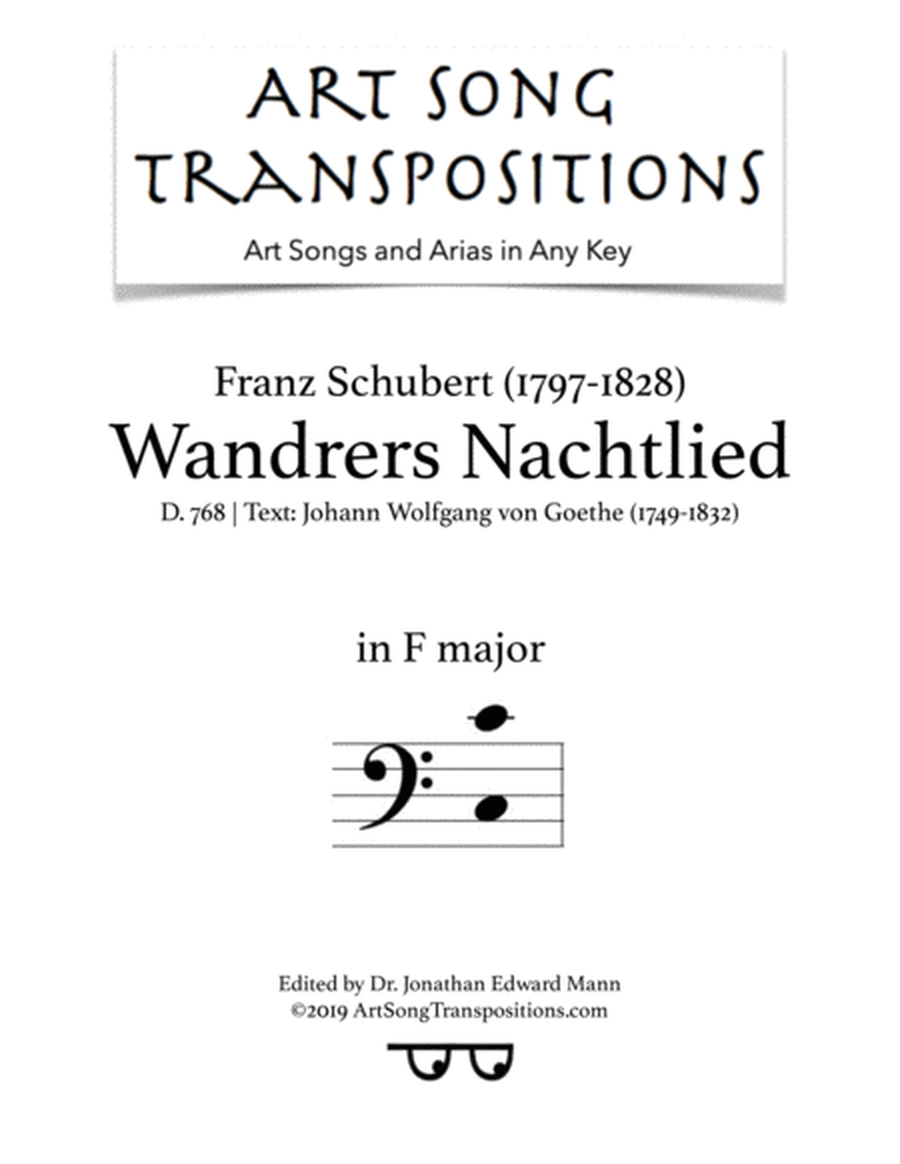 SCHUBERT: Wandrers Nachtlied, D. 768 (transposed to F major, bass clef)