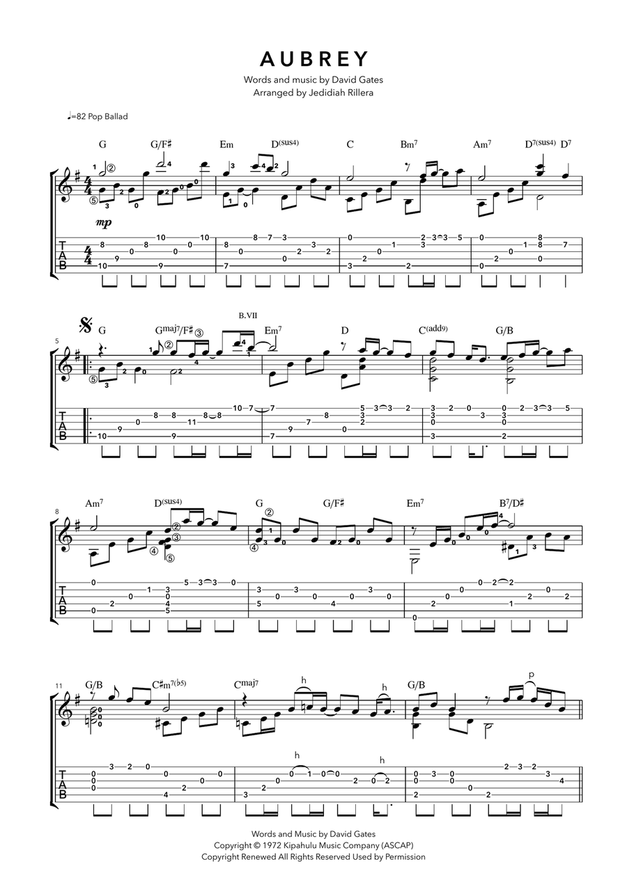 Aubrey Guitar Tablature scores gallery preview page 2