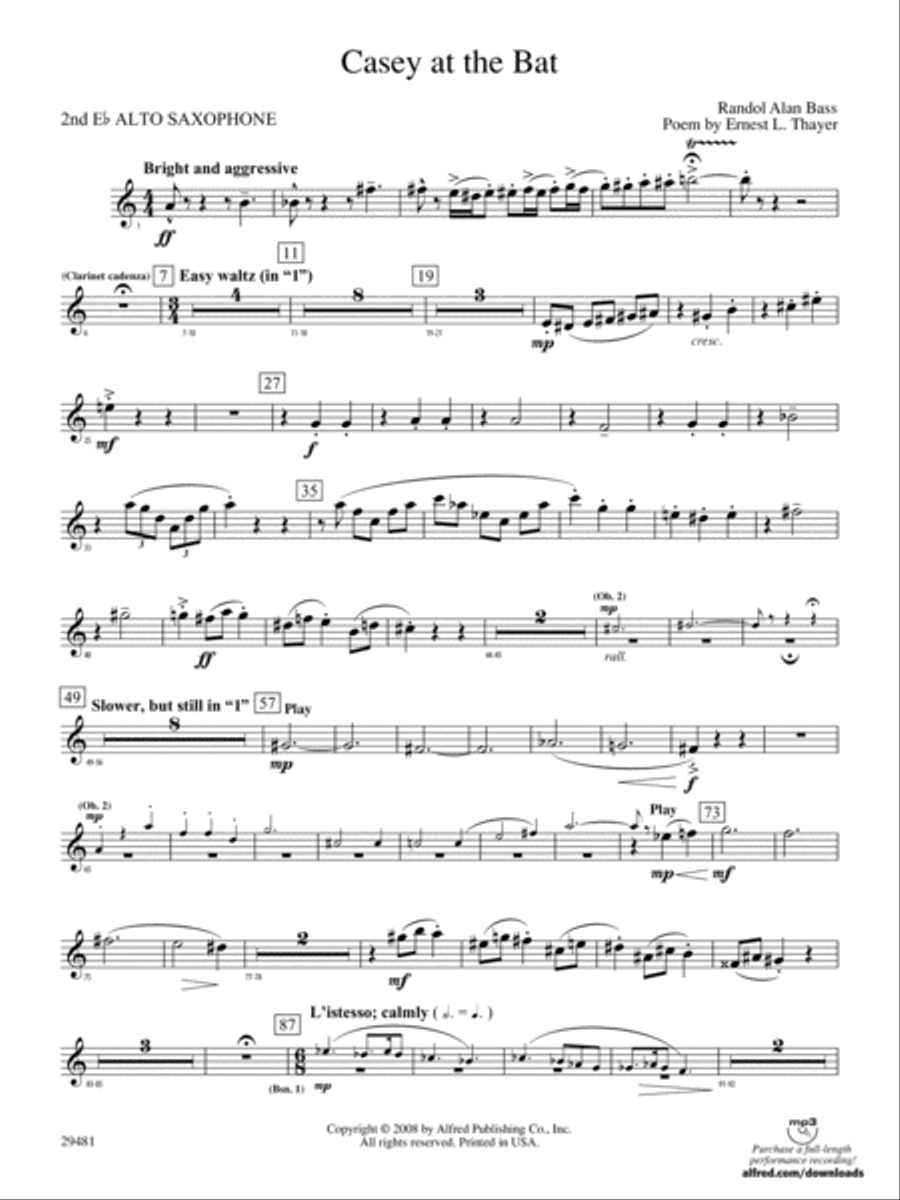 Casey at the Bat: 2nd E-flat Alto Saxophone Concert Band scores gallery preview page 1
