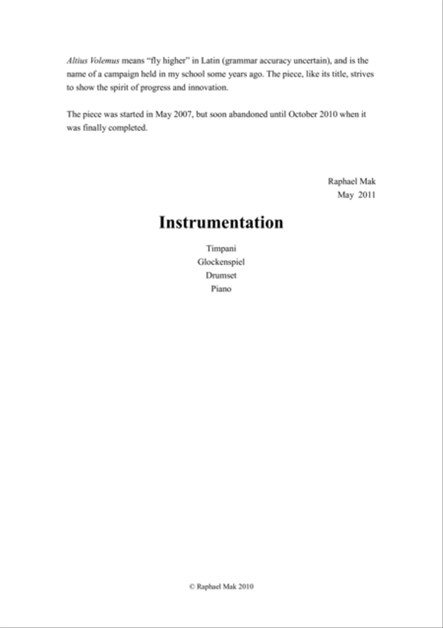 Altius Volemus, op. 16 Percussion Ensemble scores gallery preview page 2