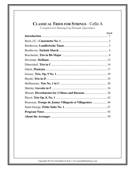 Classical Trios for Strings  Cello Trio (3 books)