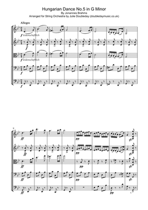 Brahms: Hungarian Dance No.5 in G Minor for String Orchestra - Score and Parts