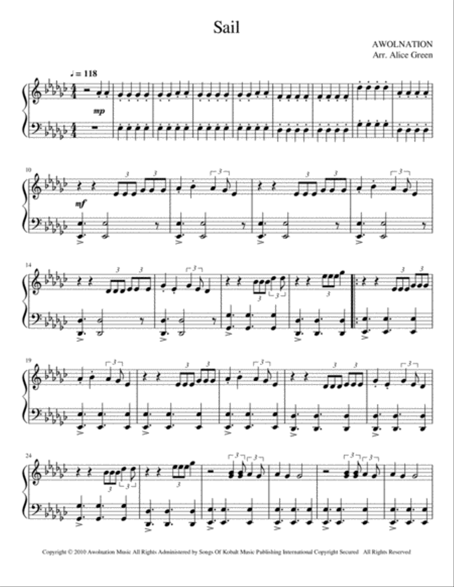 Sail Piano Solo scores gallery preview page 1
