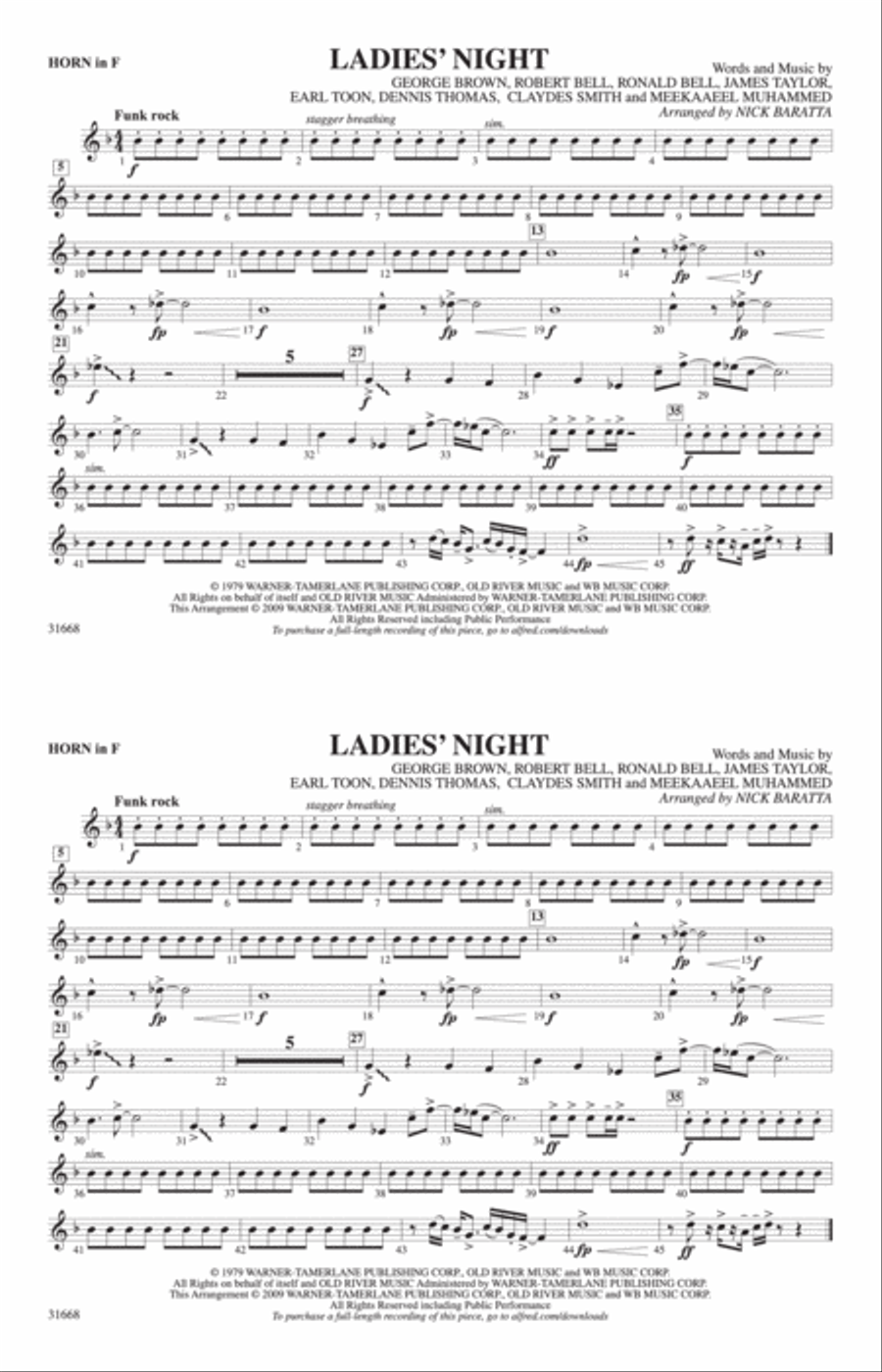 Ladies' Night: 1st F Horn Marching Band scores gallery preview page 1