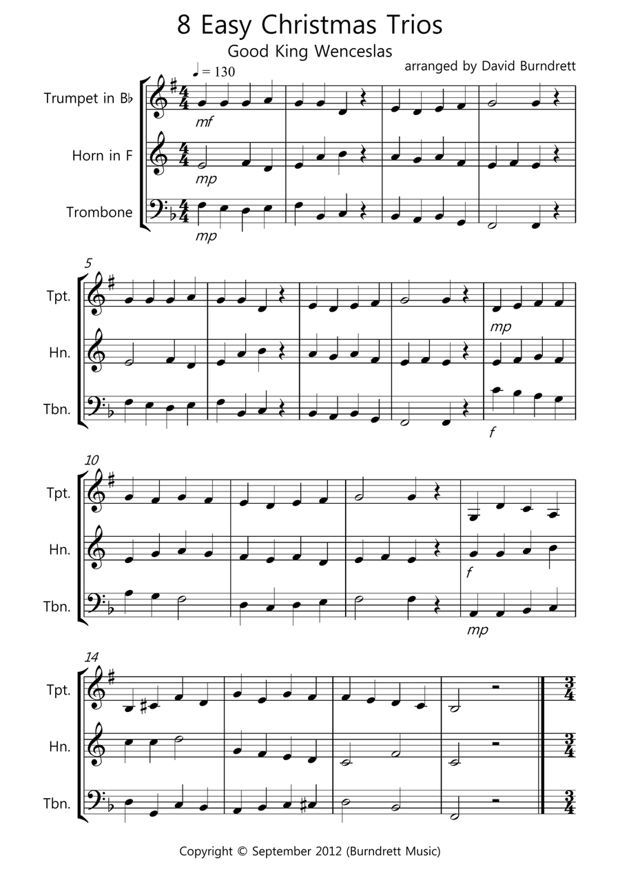 8 Easy Christmas Trios for Brass Brass Ensemble scores gallery preview page 1