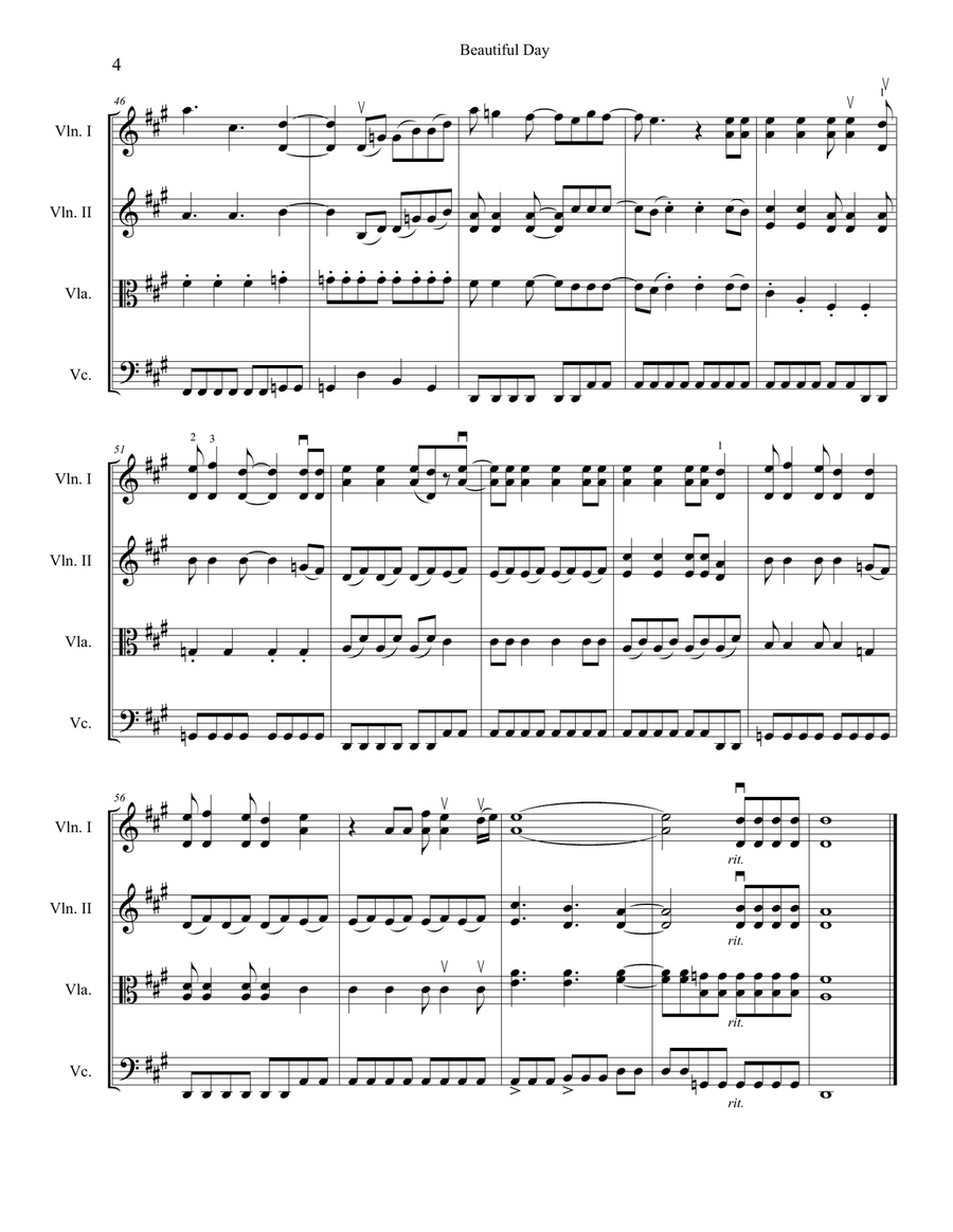 Beautiful Day String Quartet scores gallery preview page 4