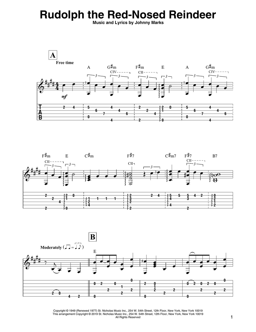 Rudolph The Red-Nosed Reindeer Guitar Solo scores gallery preview page 1