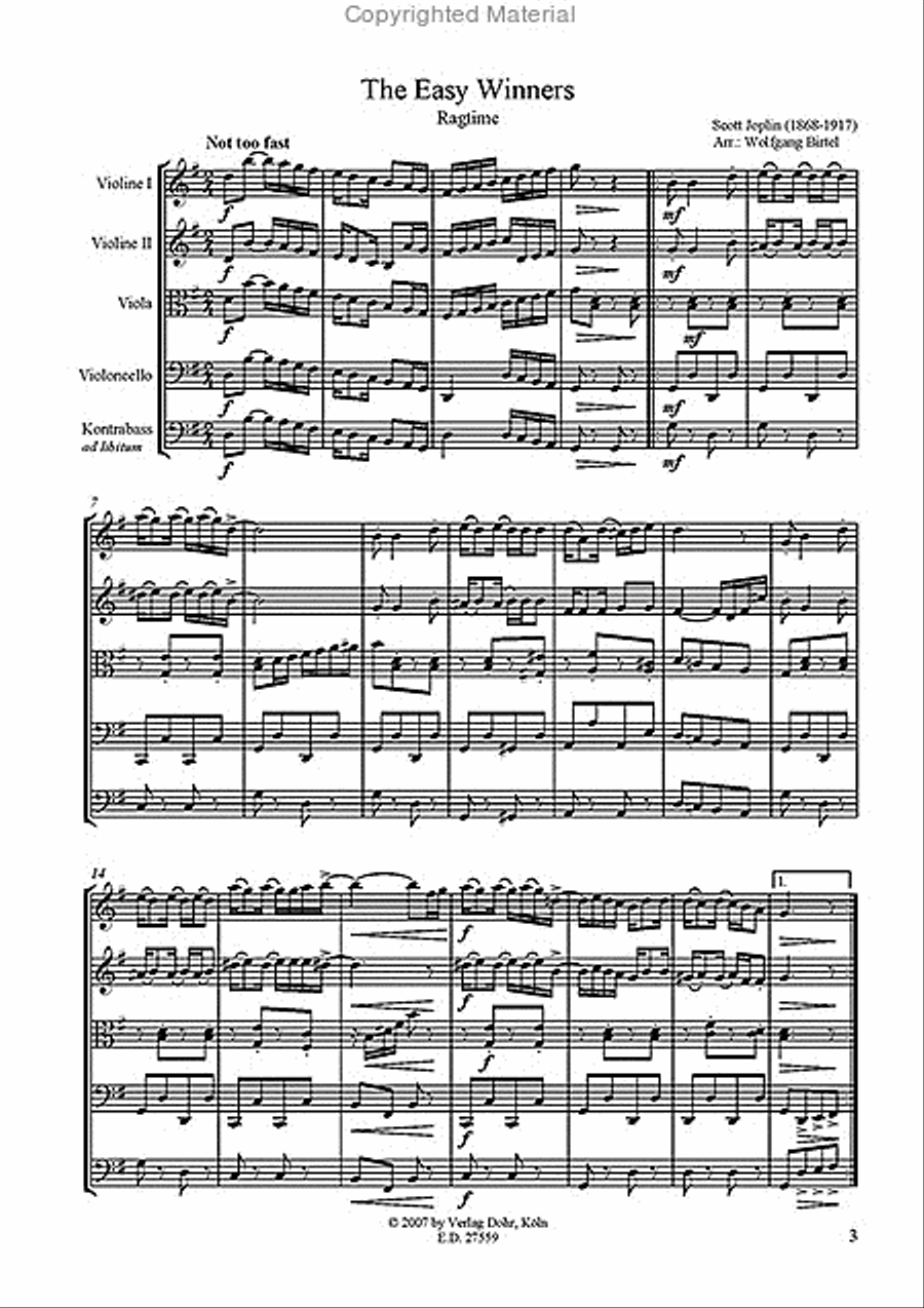 The Easy Winners -Ragtime- (für Streichquartett) String Quartet scores gallery preview page 2