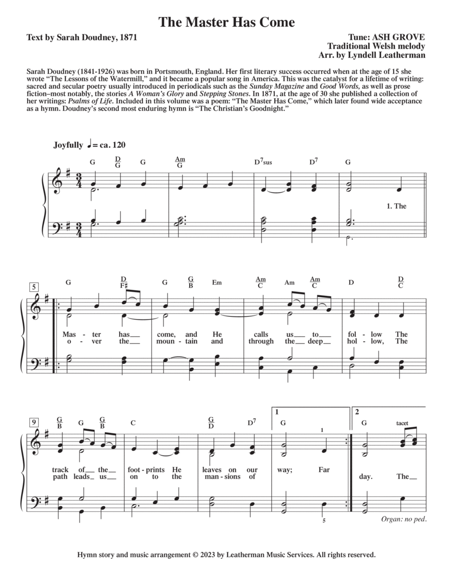 The Master Has Come Piano, Vocal, Guitar scores gallery preview page 1