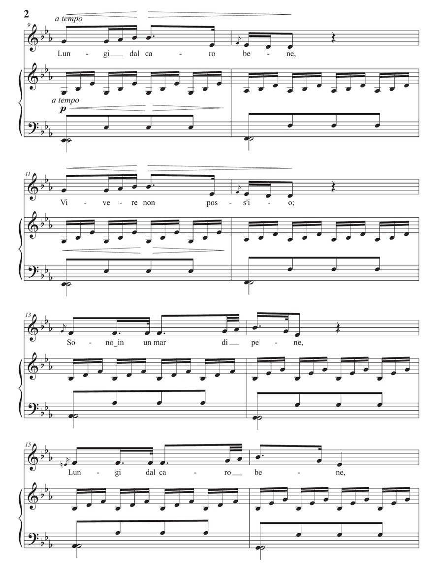 SARTI: Lungi dal caro bene (transposed to E-flat major) Voice scores gallery preview page 3