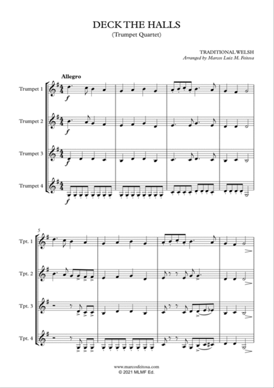 Deck The Halls - Trumpet Quartet Brass Ensemble scores gallery preview page 3