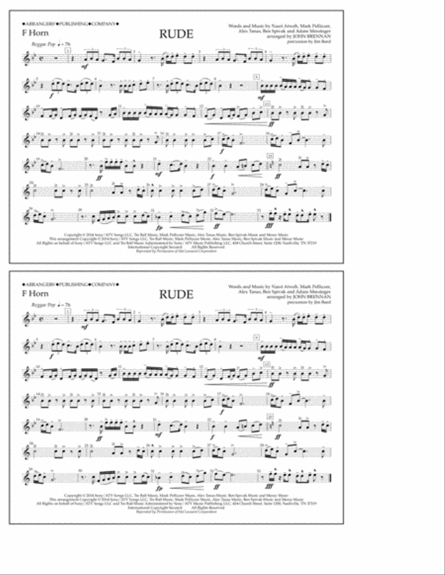 Rude - F Horn Marching Band scores gallery preview page 1