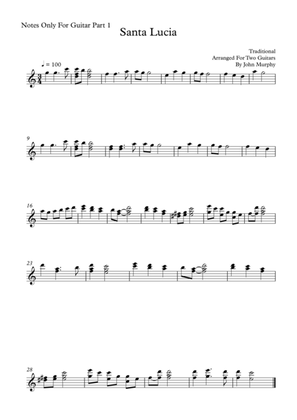 Santa Lucia For Guitar Duo Notes Only For Guitar Part 1