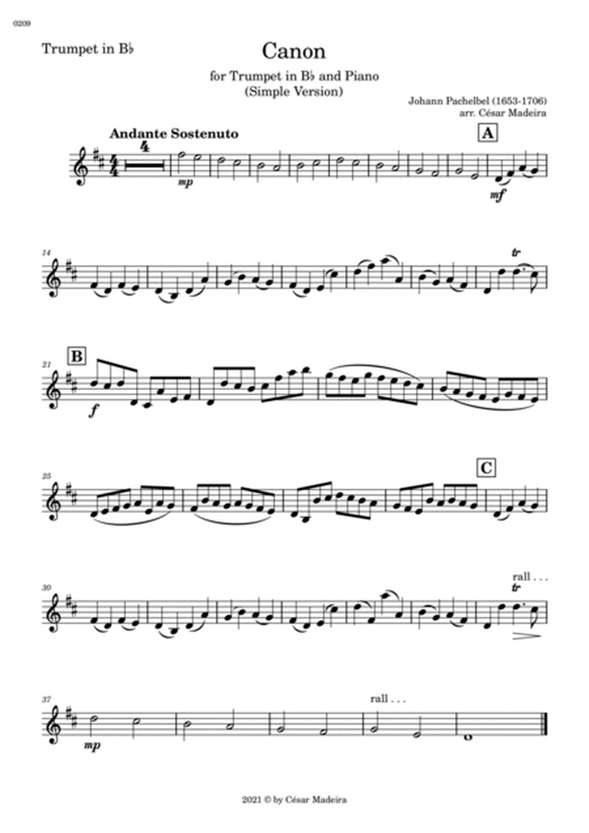 Pachelbel's Canon in D - Bb Trumpet and Piano - Simple Version (Individual Parts) image number null