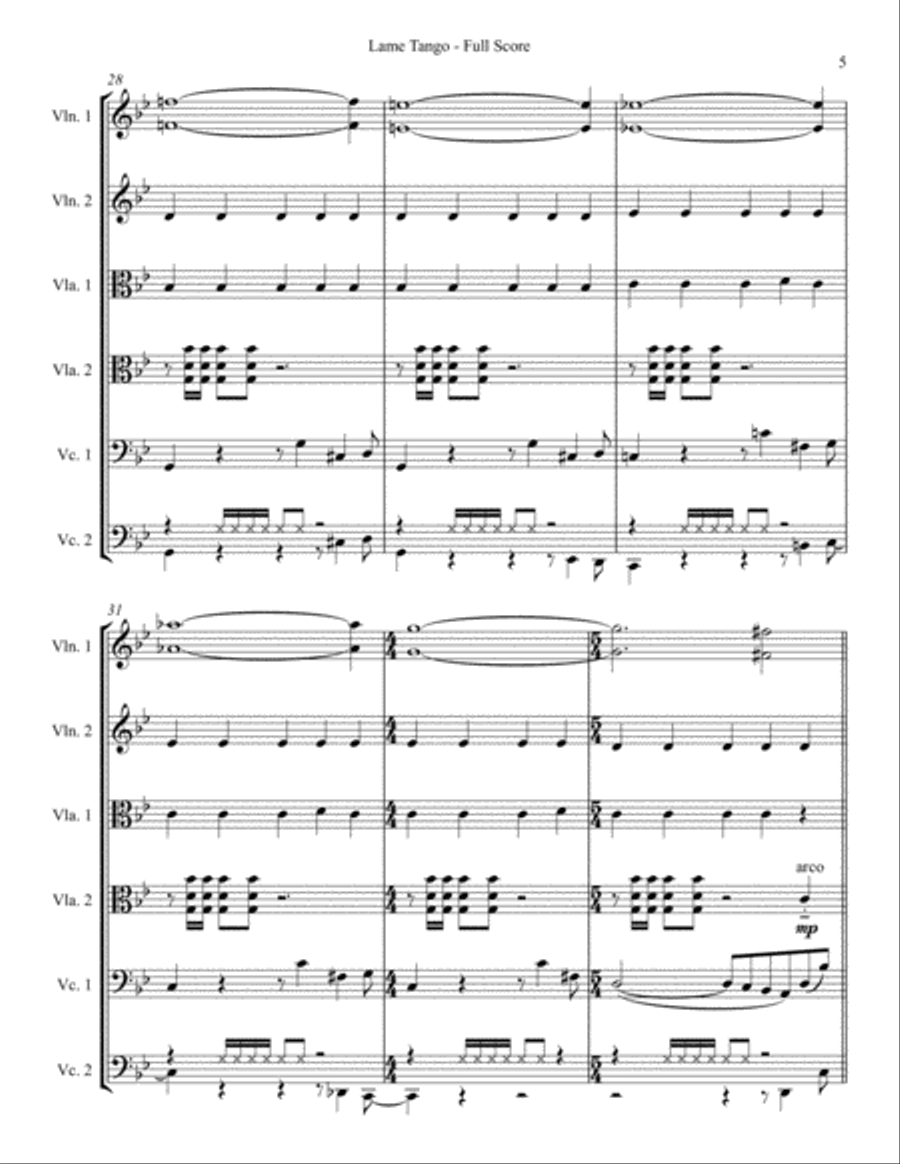 Lame Tango (from Tango Suite) for string sextet - Letter version Cello scores gallery preview page 5