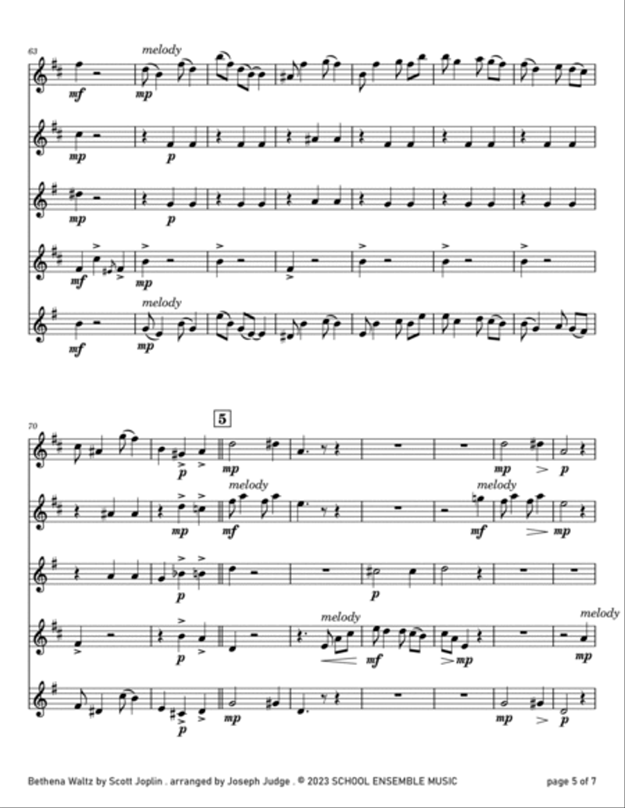 Bethena Waltz by Joplin for Saxophone Quartet in Schools Saxophone Quartet scores gallery preview page 5