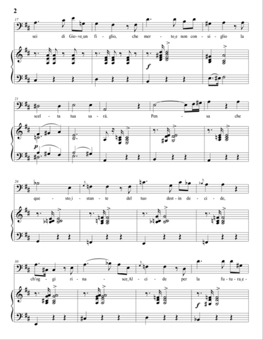 SCHUBERT: Pensa, che questo istante, D. 76 (transposed to D major, bass clef) Voice scores gallery preview page 3