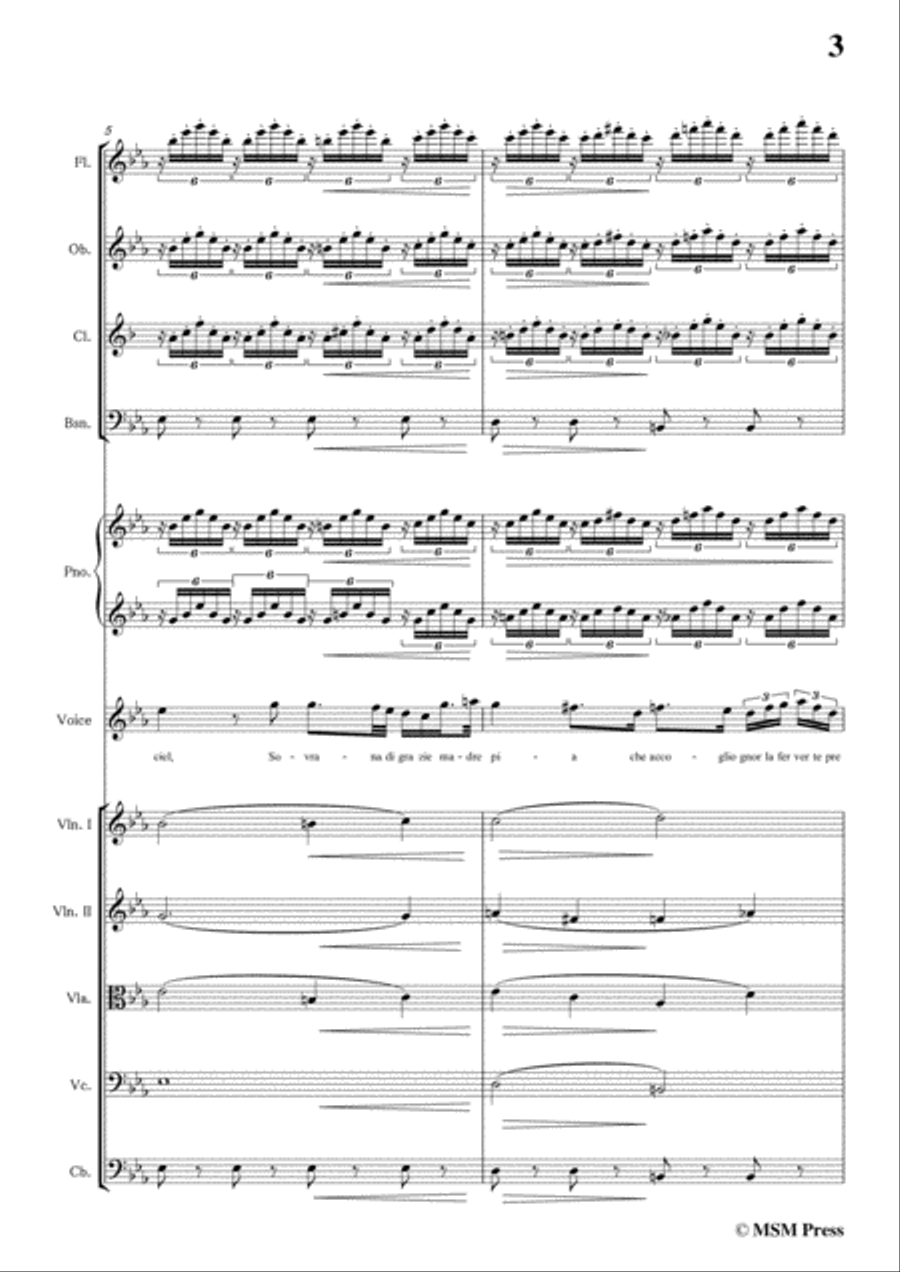 Schubert-Ave Maria in E flat Major,for woodwinds,piano,voice and strings Voice scores gallery preview page 5