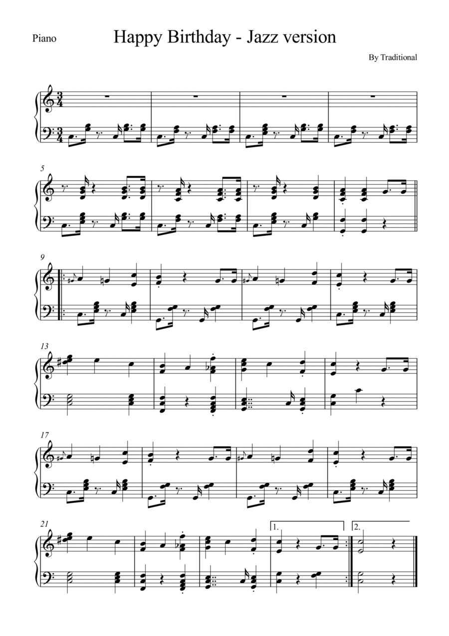 Happy Birthday to You Jazz version Piano by Traditional