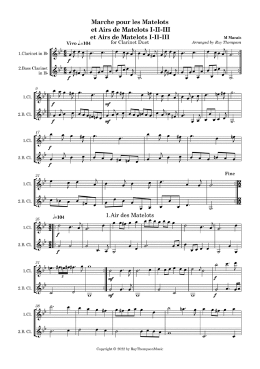 Marais: Marche pour les Matelots (Masters in this Hall) et Airs de Matelots I-II-III - clarinet duet Clarinet Duet scores gallery preview page 3