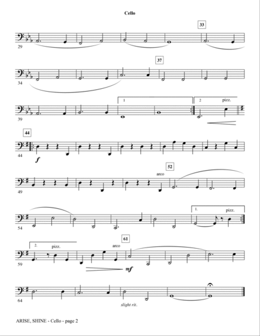 Arise, Shine (arr. Tom Fettke) - Cello Choir scores gallery preview page 2